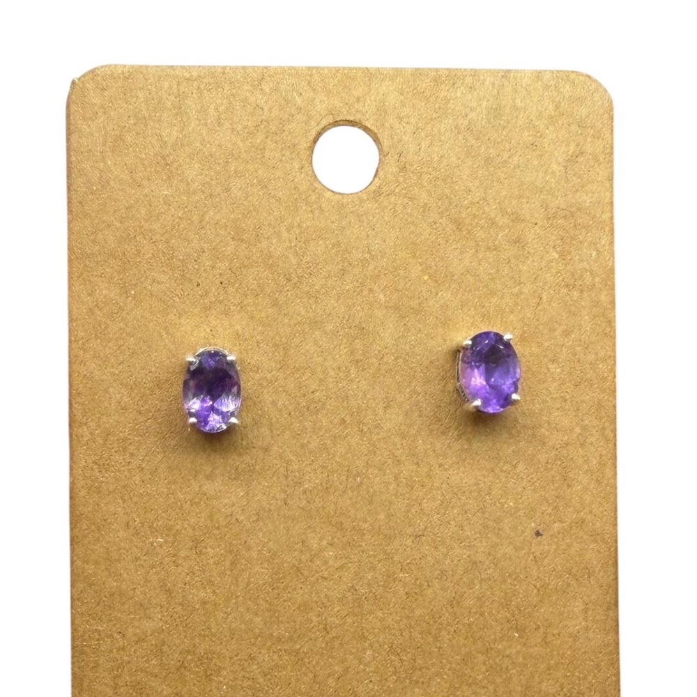 Amethyst Stud Earrings Solid 925 Sterling Silver